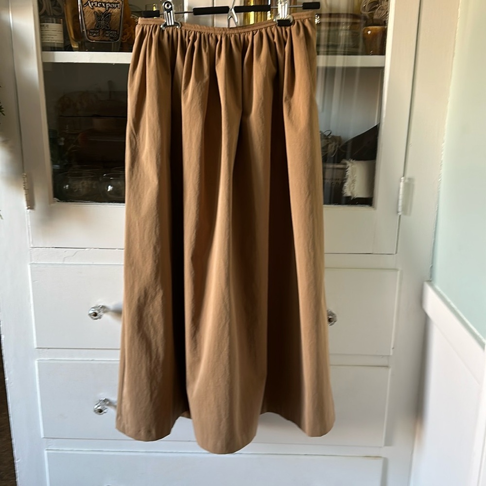 Zara Paris ballon pleated gathered midi skirt NWT Tan Khaki twill